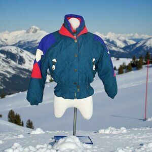 Edelweiss Vintage 90s Cropped Ski Puffer Jacket Colorblock Size S